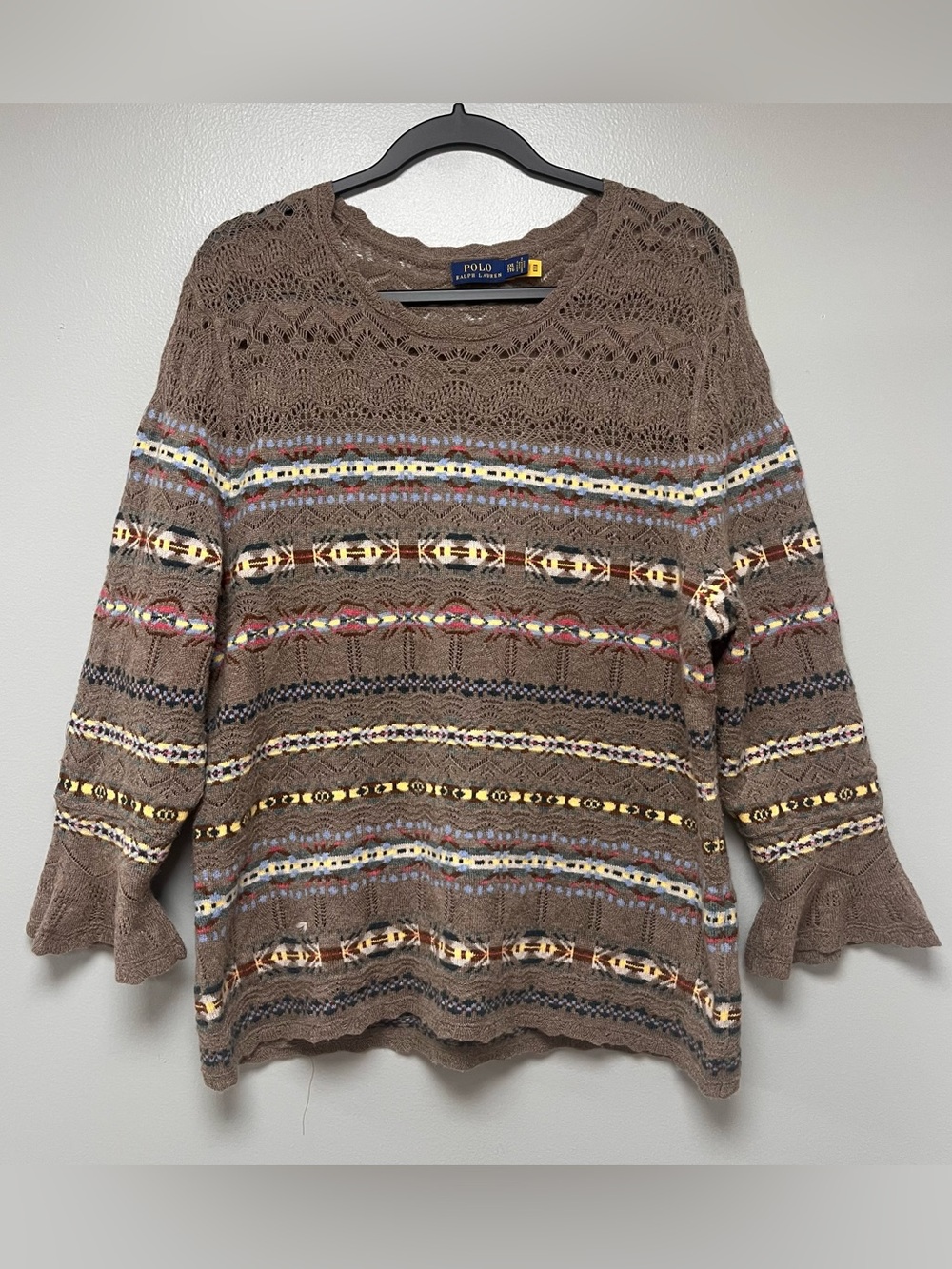 Polo Ralph Lauren Tan Striped Wool/ Cashmere Blend Fair Isle Sweater Size XXL
